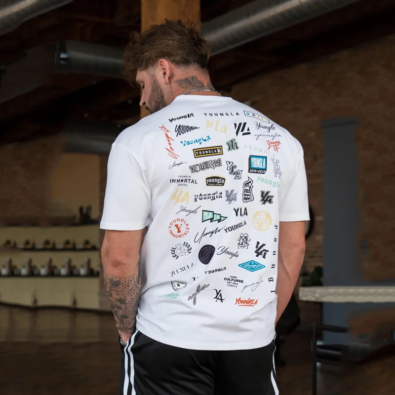 Mens Oversized TShirt Summer Sports Fitness Cotton Round Neck Full back Printed Short Sleeves Fashion trend Tshirt 240715