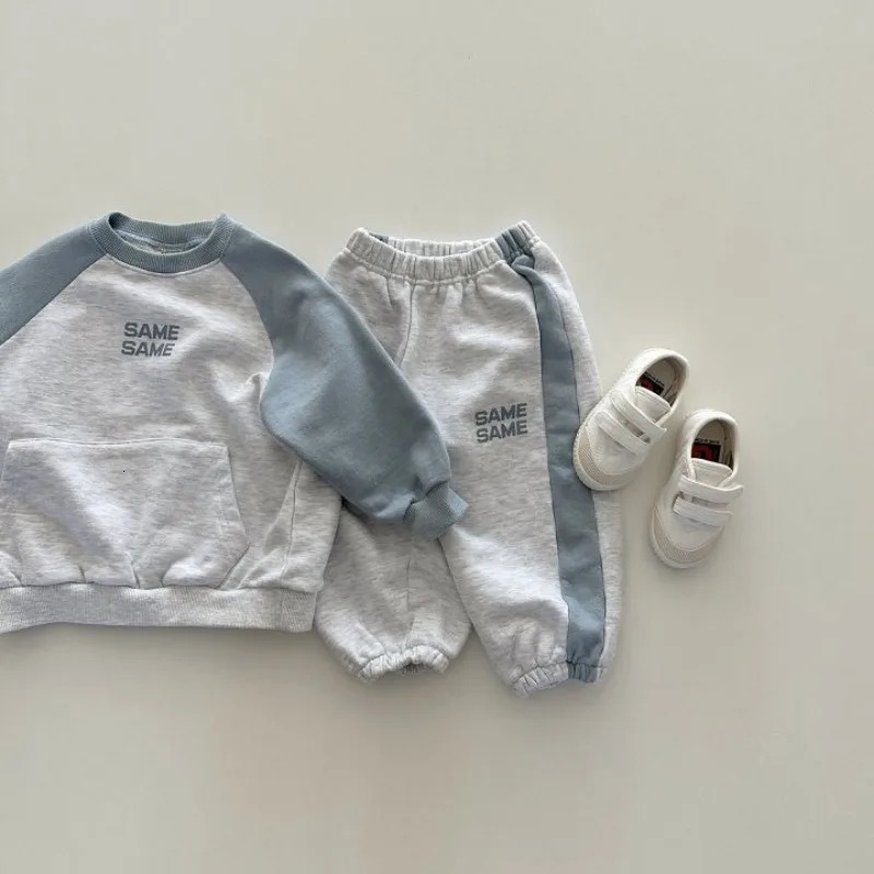 Spring Baby Cotton Sweatshirt Set Infant Boy Girl Letter Casual Tops Pants 2pcs Suit Kids Patchwork Warm Autumn Outfits 240713