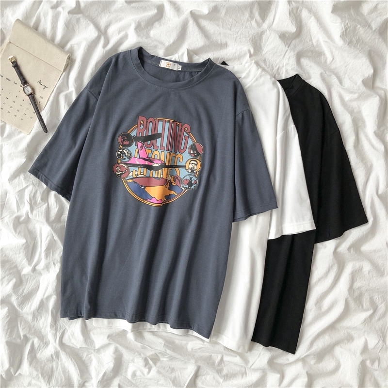 Women's Korean Style Oversize Short-sleeved Loose Printed T-shirt Half-sleeved Bottoming Shirt