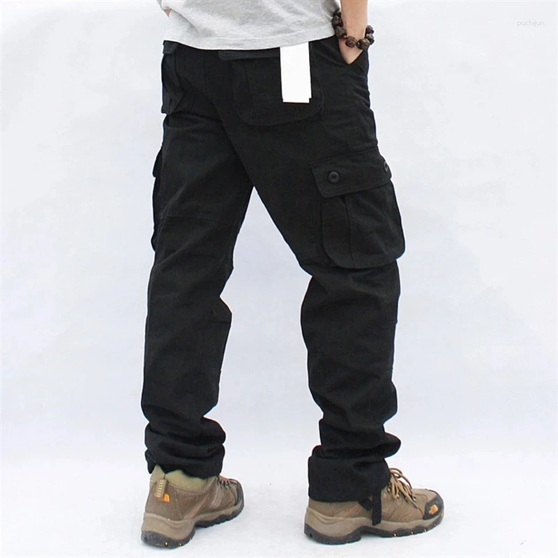 Mens Pants Overalls Cargo Multi Pockets Military Tactical Work Casual Pantalon Hombre Streetwear Army Straight Trousers