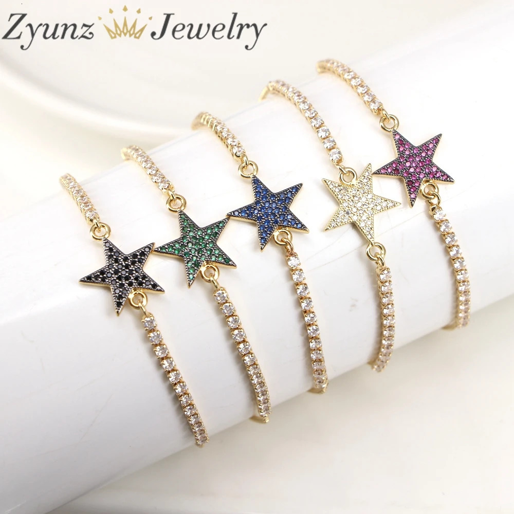 10PCS Fashion Heart Jewelry For Women Girl 3mm CZ Tennis Chain Star Charm Colorful Zircon Bracelet Valentines Day Gift 240719
