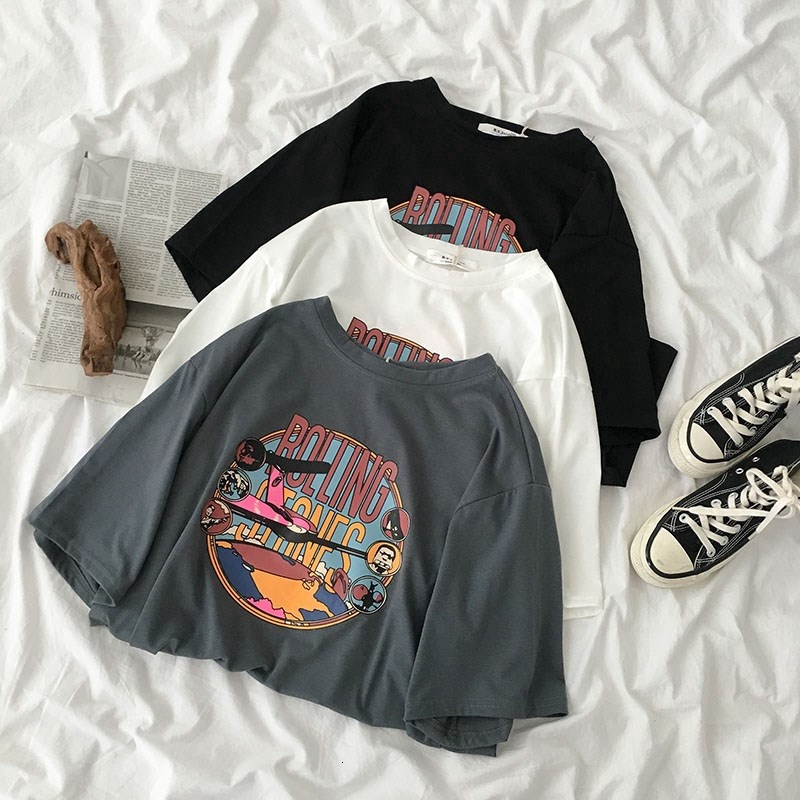 Women's Korean Style Oversize Short-sleeved Loose Printed T-shirt Half-sleeved Bottoming Shirt