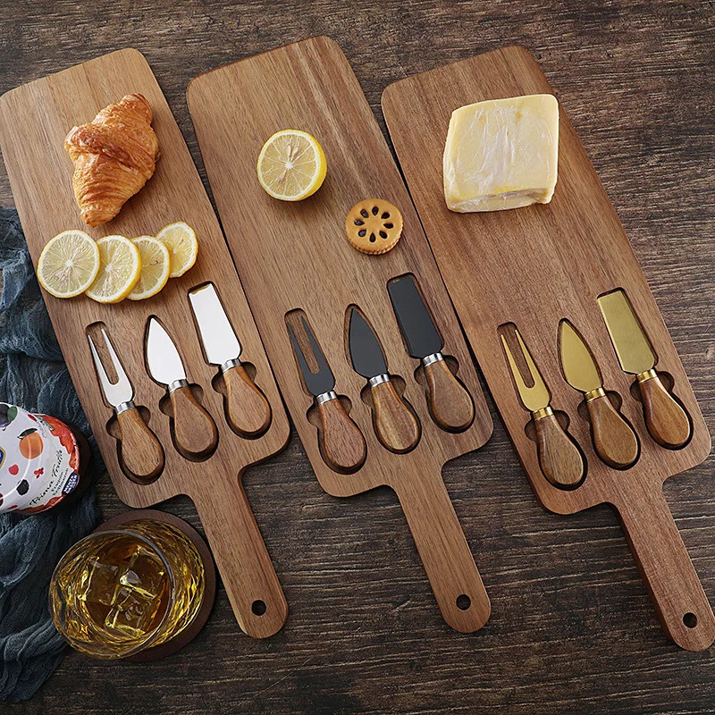Acacia Cheese Board Set Knife Cutting Plate Steak 240717