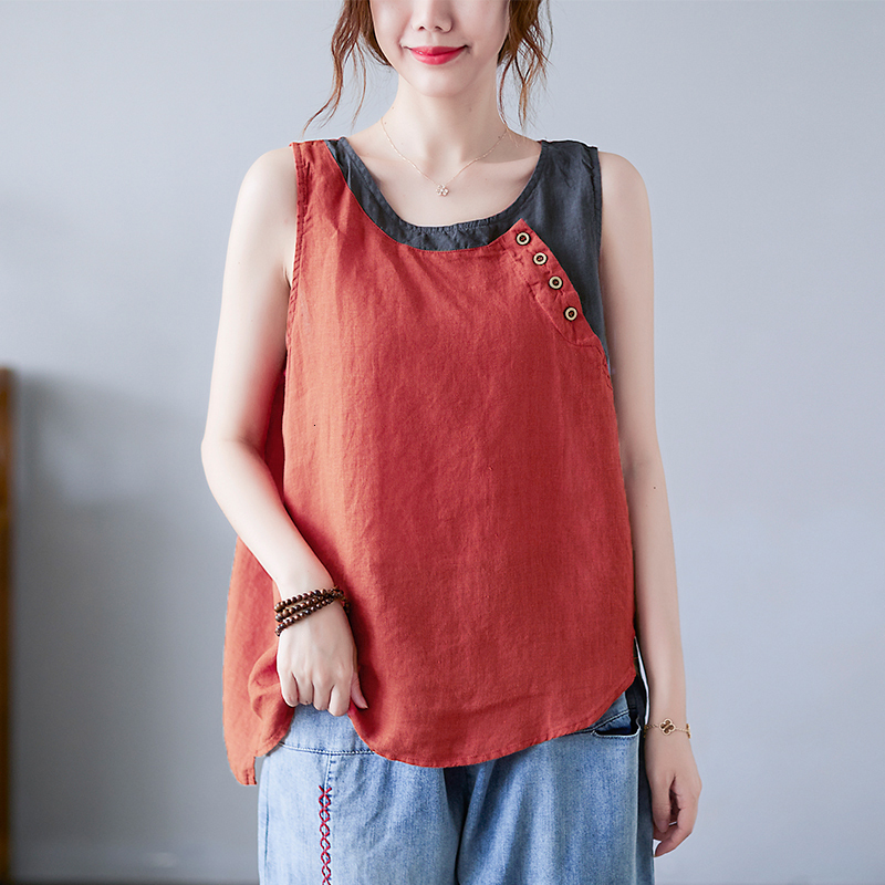 Summer ethnic style women's loose base top outside and a small vest for wearing on the inside