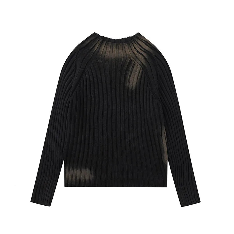 FEWQ High Street Paint Graffiti Old Slim Fit Knitted Tshirt Ins Lazy Style Sweater Fashion Tops Pullover 240715