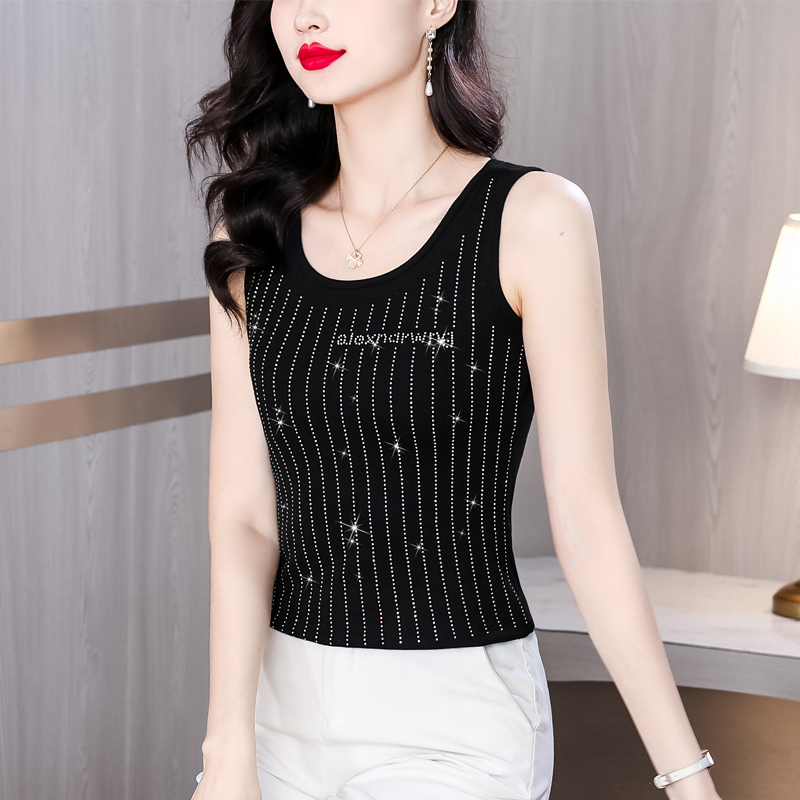 Women's black high elastic camisole vest for women's inner wear, Spring and Autumn 2024 new style suit base, sleeveless outer top, summer