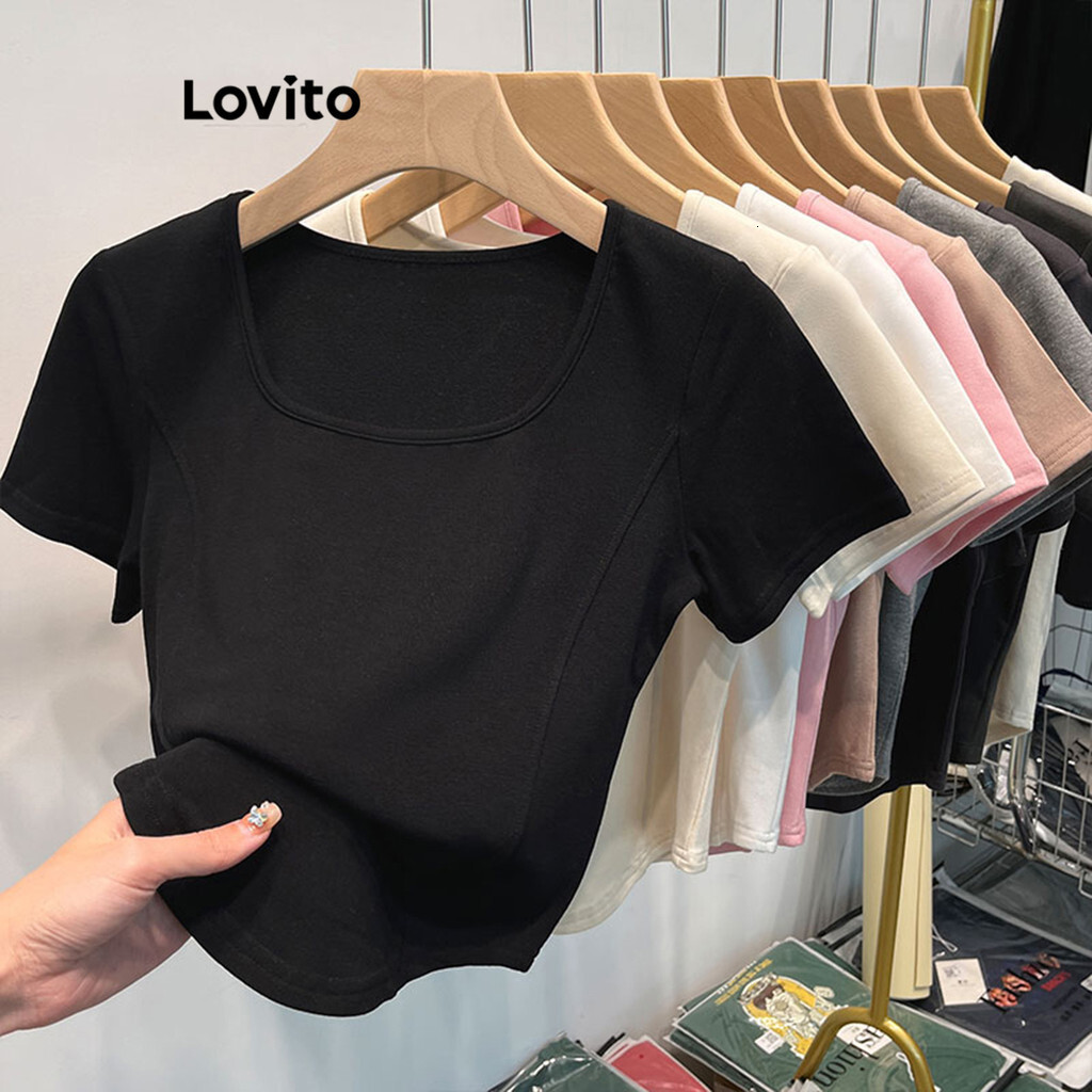Lovito Casual Plain Structure Line T-Shirt for Women LNE31215 (Multi-color)