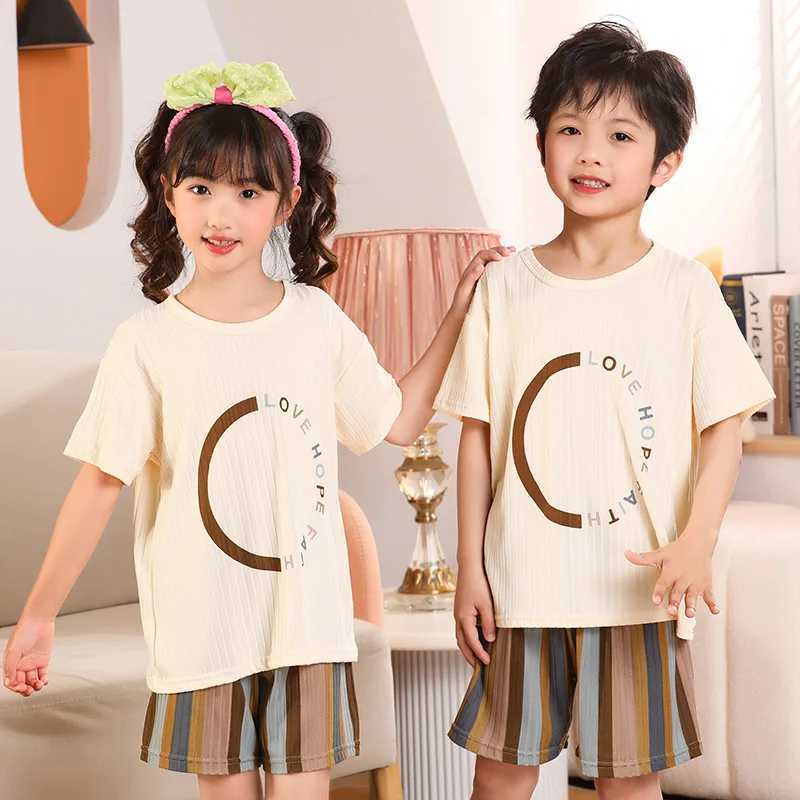 2024 Spring/Summer Childrens Pajama Set Solid Color Childrens Pajamas 1-15 Year Old Youth Pajamas Boys and Girls Terrace Baby ClothingW240716