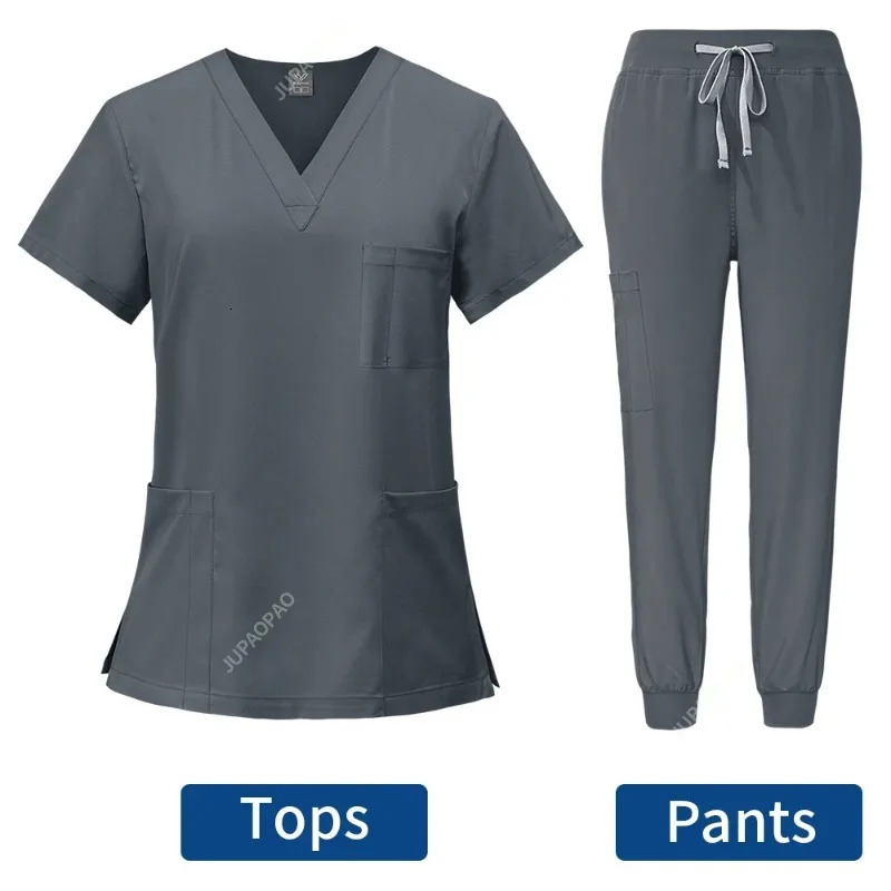 Women Uniforms Hospital Scrubs Sets V neck Tops Pant Nurses Accessories Dental Clinic Beauty Salon Spa Workwear Clothes 240715