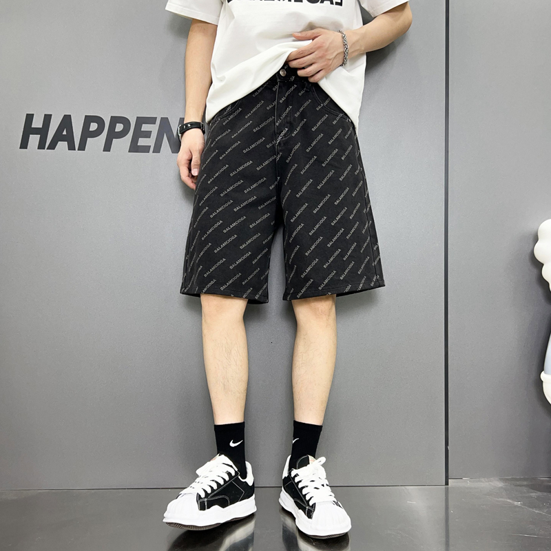 American fashion brand five quarter jeans loose straight leg fashionable printed quality men's denim shorts
