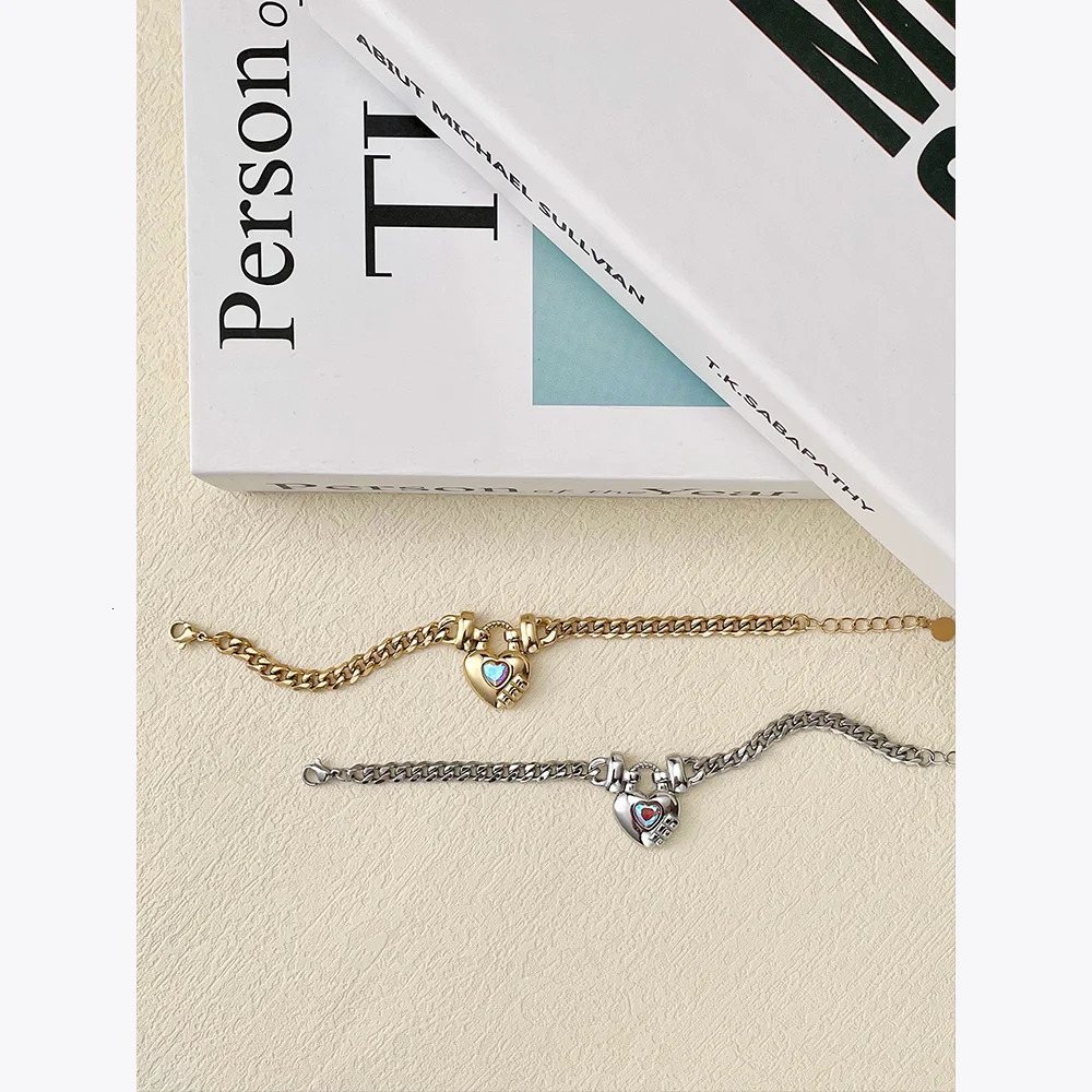 ENFASHION Heart-shaped Colored Zirco Bracelet For Women Stainless Steel Fashion Jewelry Gold Color Chain Bracelets Party B222277 240719