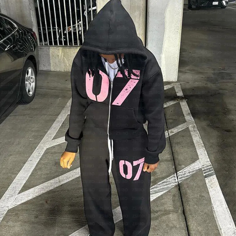 Numeral 7 Printed Zippered Hoodie Y2K Clothing Mens Street Fashion Jacket Top Hiphop Aesthetic Womens Sweatshirt Vintage 240715