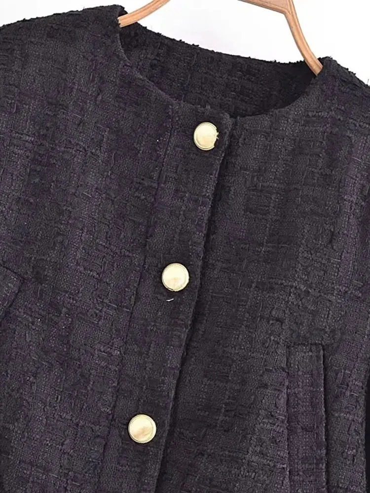 TRAF Autumn Cropped Jackets for Women Tweed Jacket Woman Long Sleeve Coat Woman Streetwear Basic Womens Jacket 240712