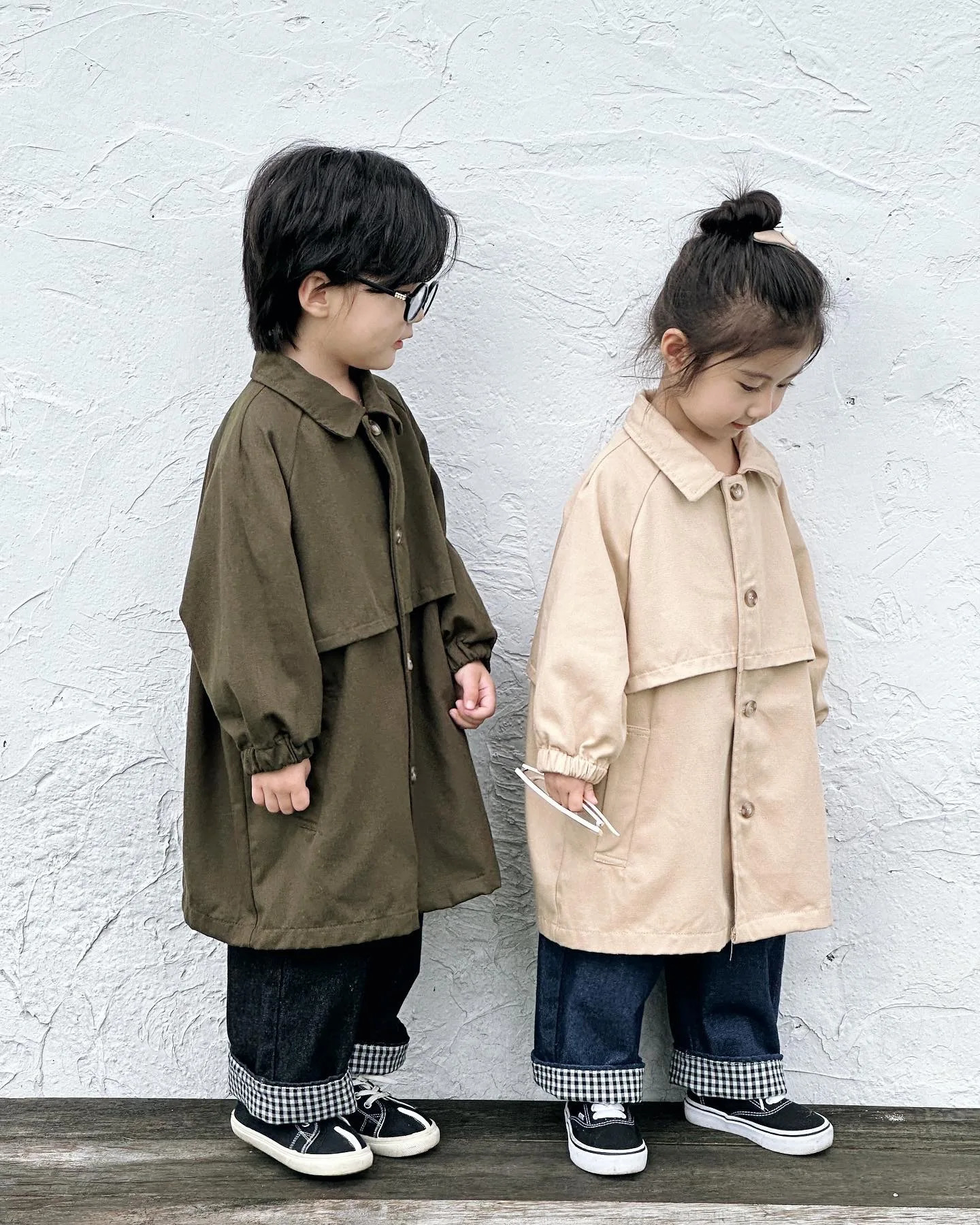 Childrens Coat Autumn Mid-long Girls Trech Coats Solid Lapel Boys Windbreaker Jacket Toddler Kids Cotton Outerwear Trench 240711