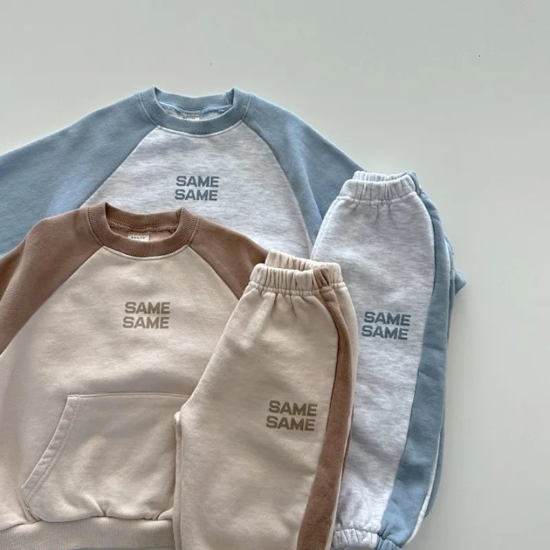Spring Baby Cotton Sweatshirt Set Infant Boy Girl Letter Casual Tops Pants 2pcs Suit Kids Patchwork Warm Autumn Outfits 240713