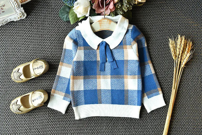 Girls Sets ChildrenS Clothing Autumn Winter Plaid Bow School Student Suit Knit Sweater Short Skirt 2pcs Kids Outfits 240713