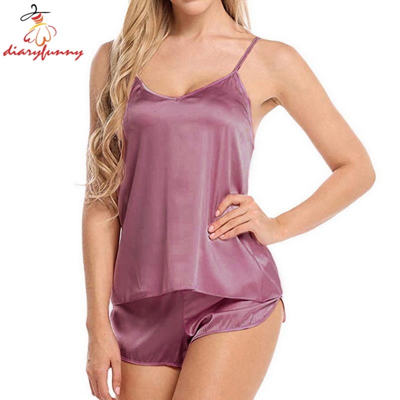 Women Sexy Simulation Silk Thin Set V-neck Camisole Sleeveless Shorts Female Pamas sleepwear terno women diaryfunny