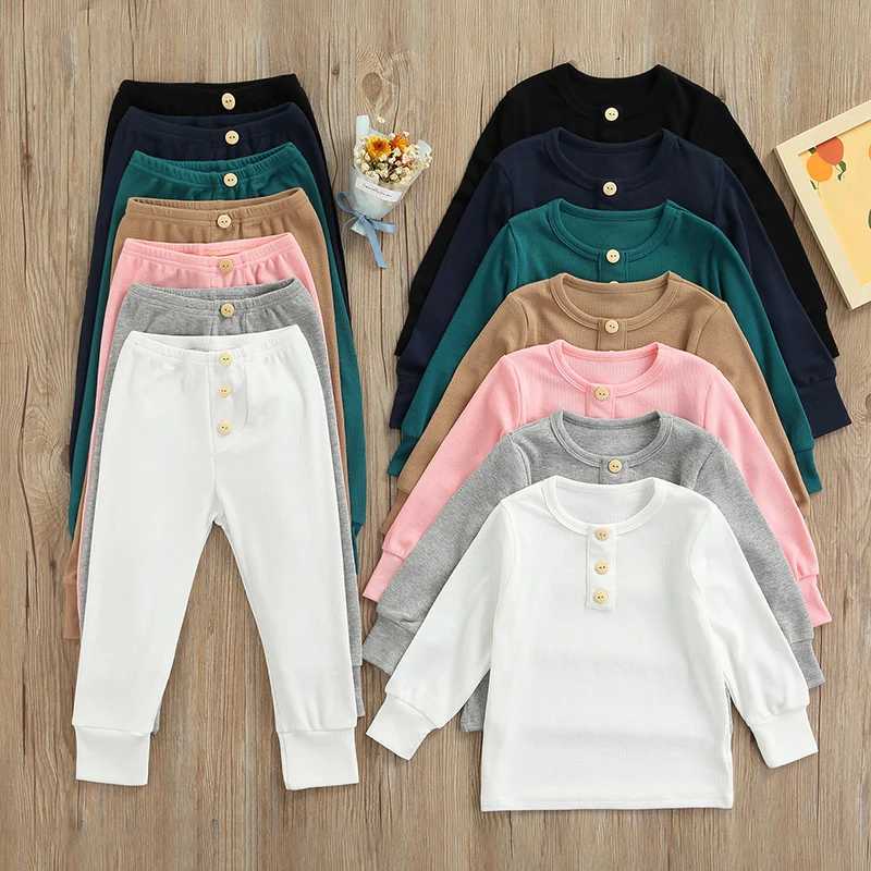 2PCS Cotton Casual Preschool Childrens Baby Girls Boys Pajama Set Long Sleeve Solid Zipper Top+Pants Set Pajama SetW240716