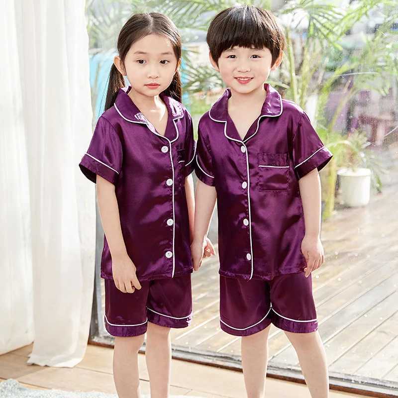 2024 Childrens Pajamas Spring/Summer Short Sleep Shorts Suitable for Boys and Girls Thin Medium and Large Childrens Home Clothing SetsW240716