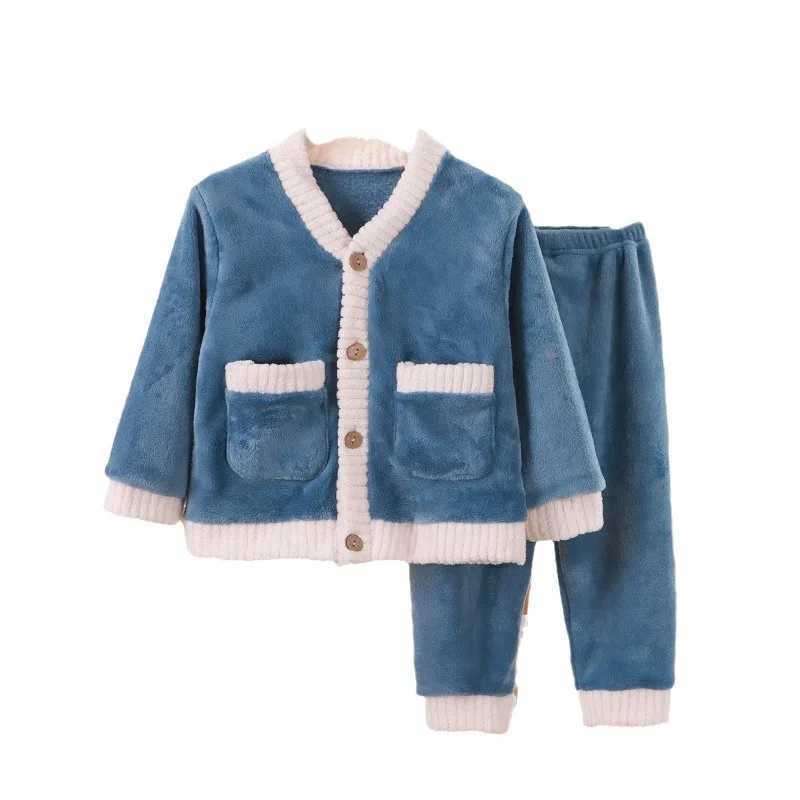 Childrens sleepwear wool sleepwear childrens sleepwear set plush soft open collar wool+pants family clothing baby sleepwear youth clothingW240716