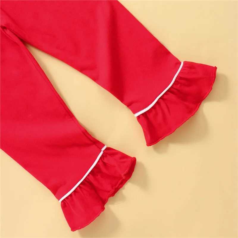 1-11 Year Baby Girls Pajama Set with Collar Ruffle Bottom Button Red Top Childrens Christmas Pajama SetW240716
