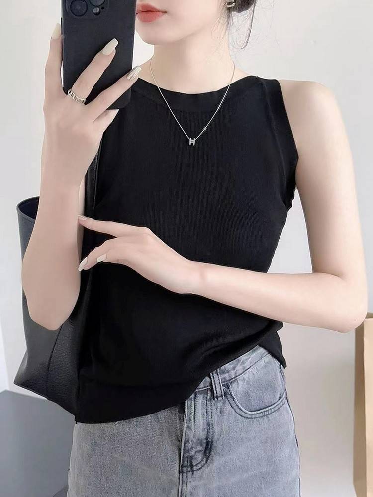Black white striped knitted camisole small vest for women's 2024 new style outerwear and inner layering bottom shirt, spring sleeveless top
