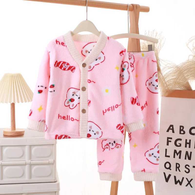 Childrens sleepwear wool sleepwear childrens sleepwear set plush soft open collar wool+pants family clothing baby sleepwear youth clothingW240716