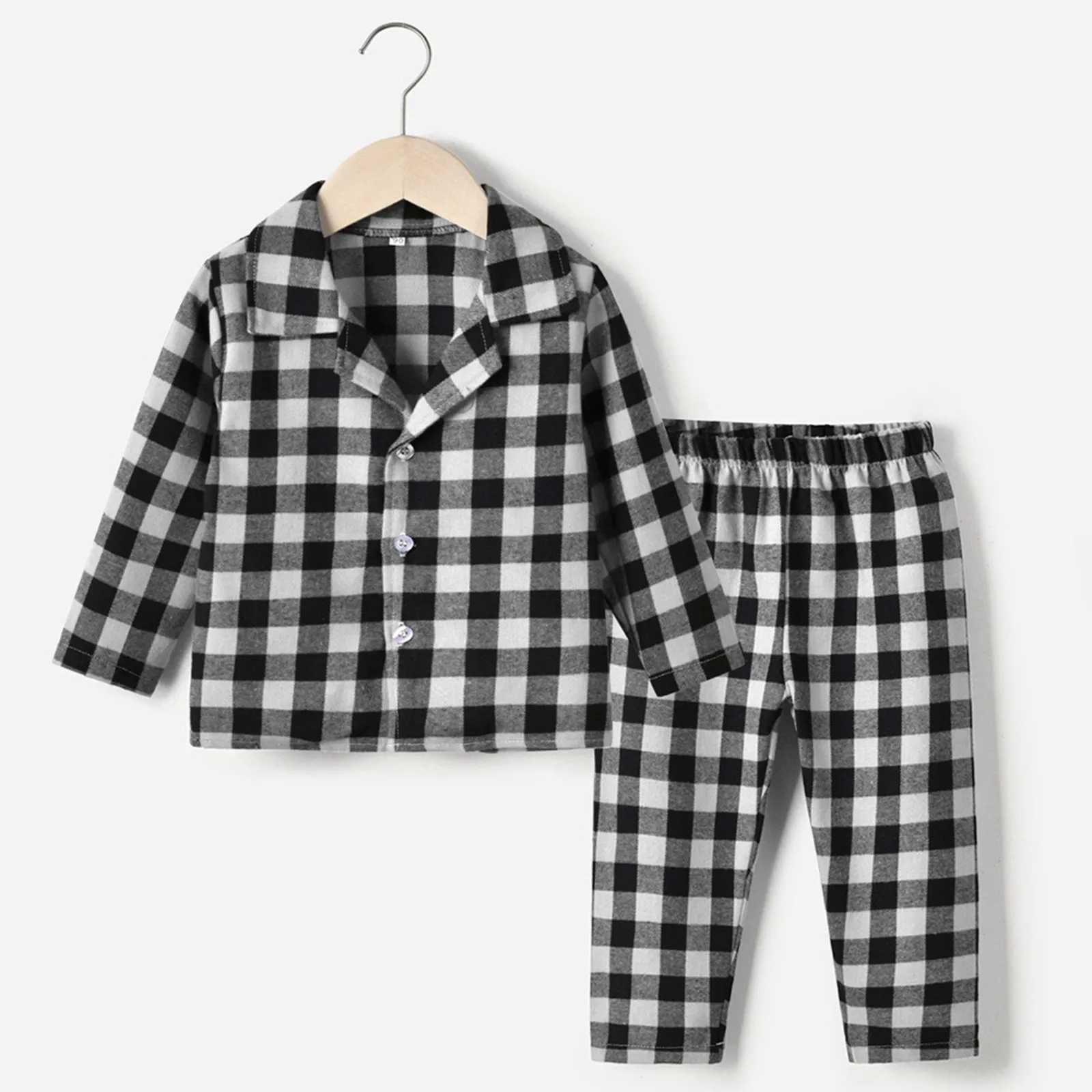 0-5 year childrens clothing set boys and girls sleepwear plain weave sleepwear long sleeved autumn and winter childrens sleepwearW240716