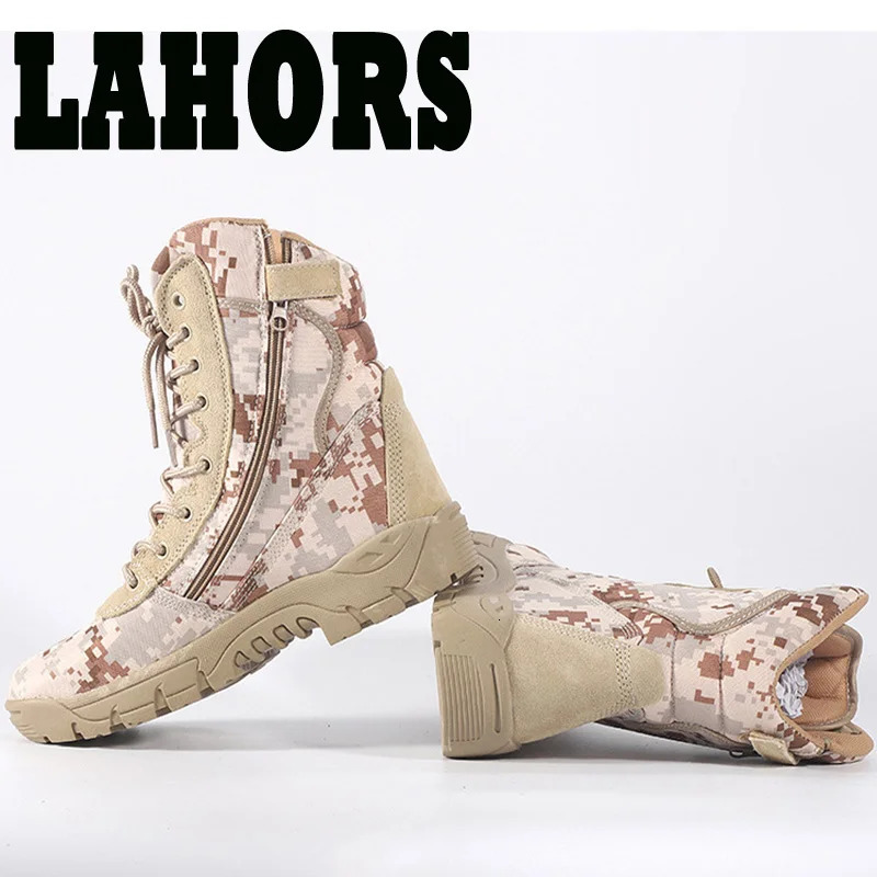 LAHORS Outdoor Men Tactical Boots High-Top Shoes Camouflage Combat Hunting Climbing Hiking Shoes 240708