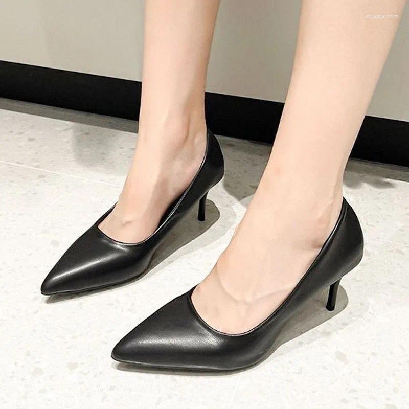 Dress Shoes Black Stiletto Heels With Spring All-matching Pointy Work Korean Style Professional Fashion Single Women