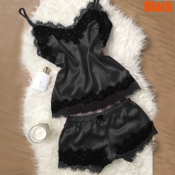 Ready Stock Women's Pama Cami Silky Lace Nightwear 2 Piece Set Lingerie Short Sleepwear