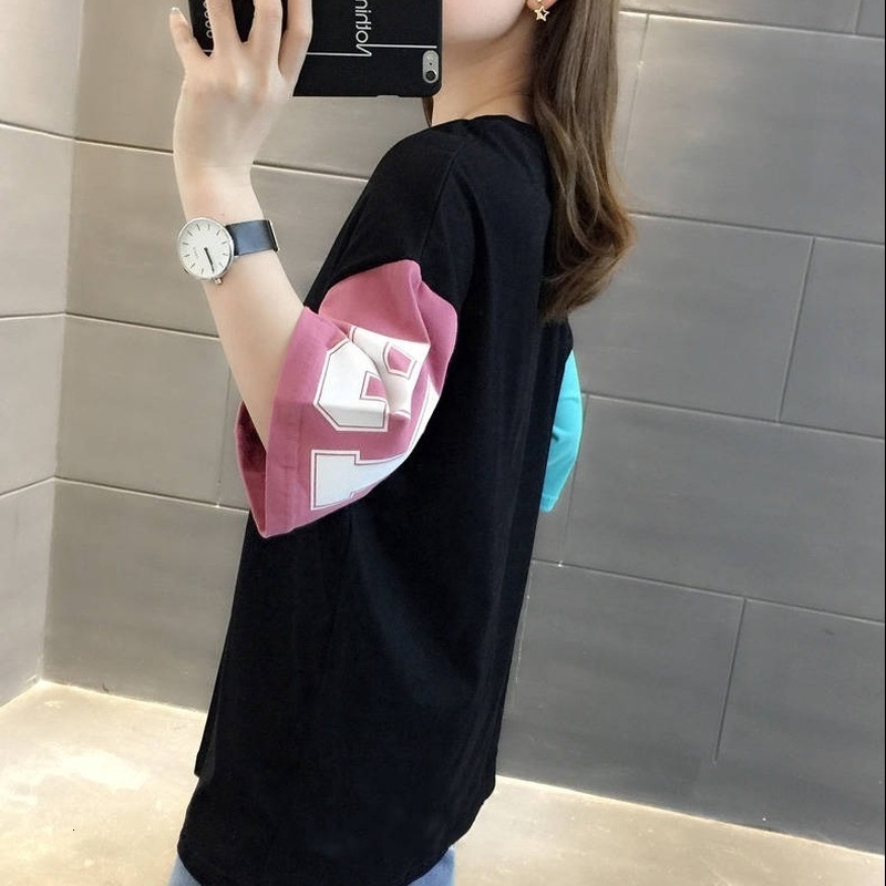 New loose short-sleeved ing t-shirt women Korean version of the wild printed hip-hop bottoming shirt student