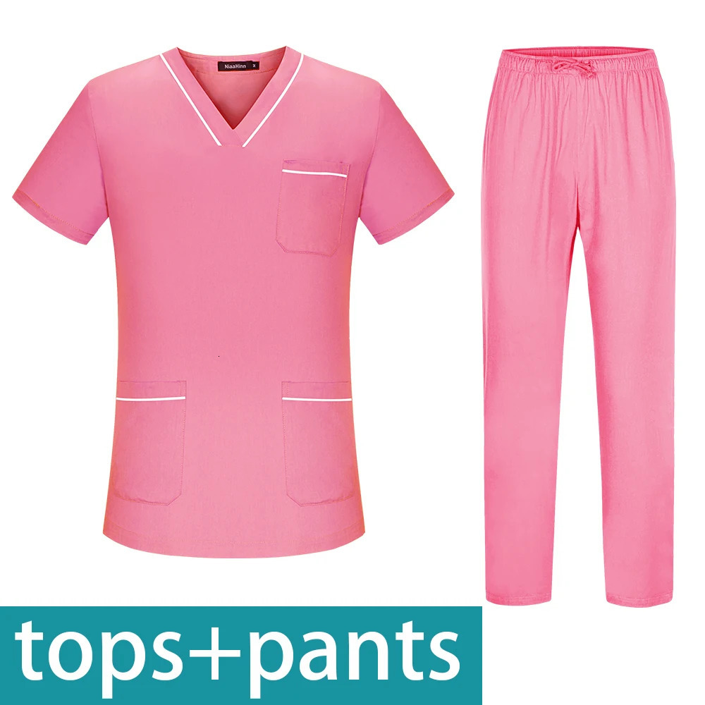 Solid Color Men and Women Uniforms Scrub Short-sleeved Suit Nursing Clothes Pet Shop Doctor Nurse Work Clothes 240715