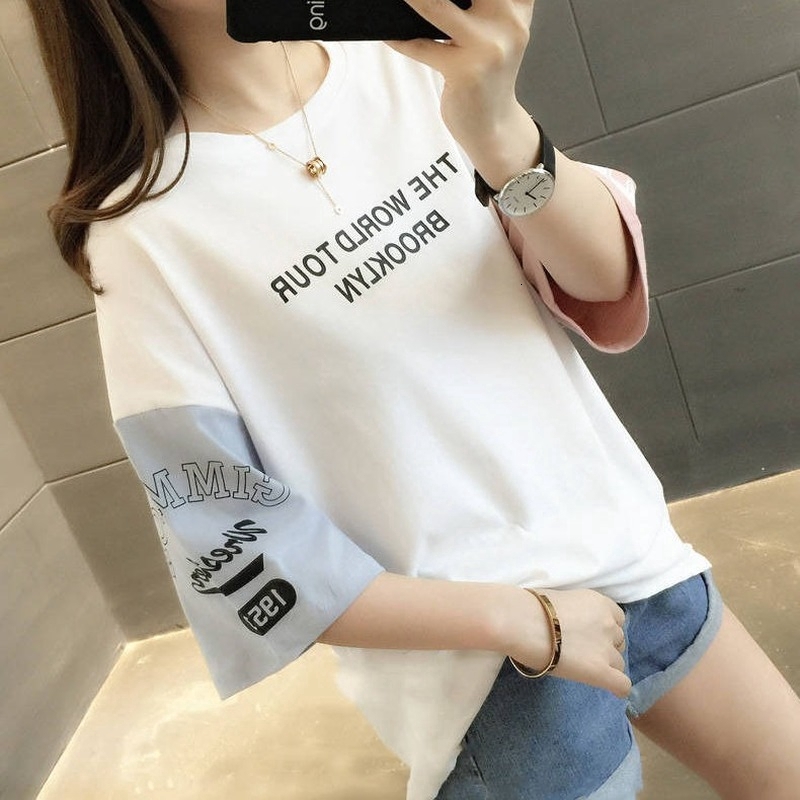 New loose short-sleeved ing t-shirt women Korean version of the wild printed hip-hop bottoming shirt student