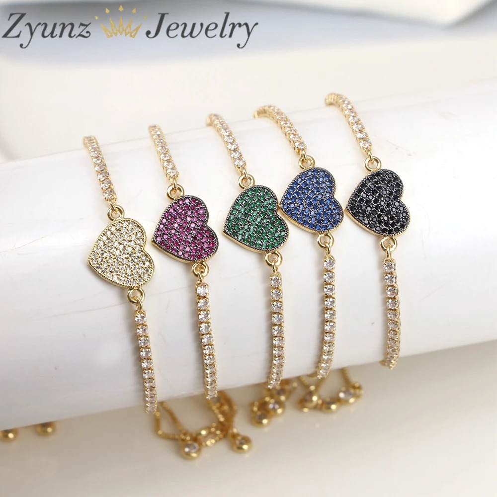 10PCS Fashion Heart Jewelry For Women Girl 3mm CZ Tennis Chain Star Charm Colorful Zircon Bracelet Valentines Day Gift 240719