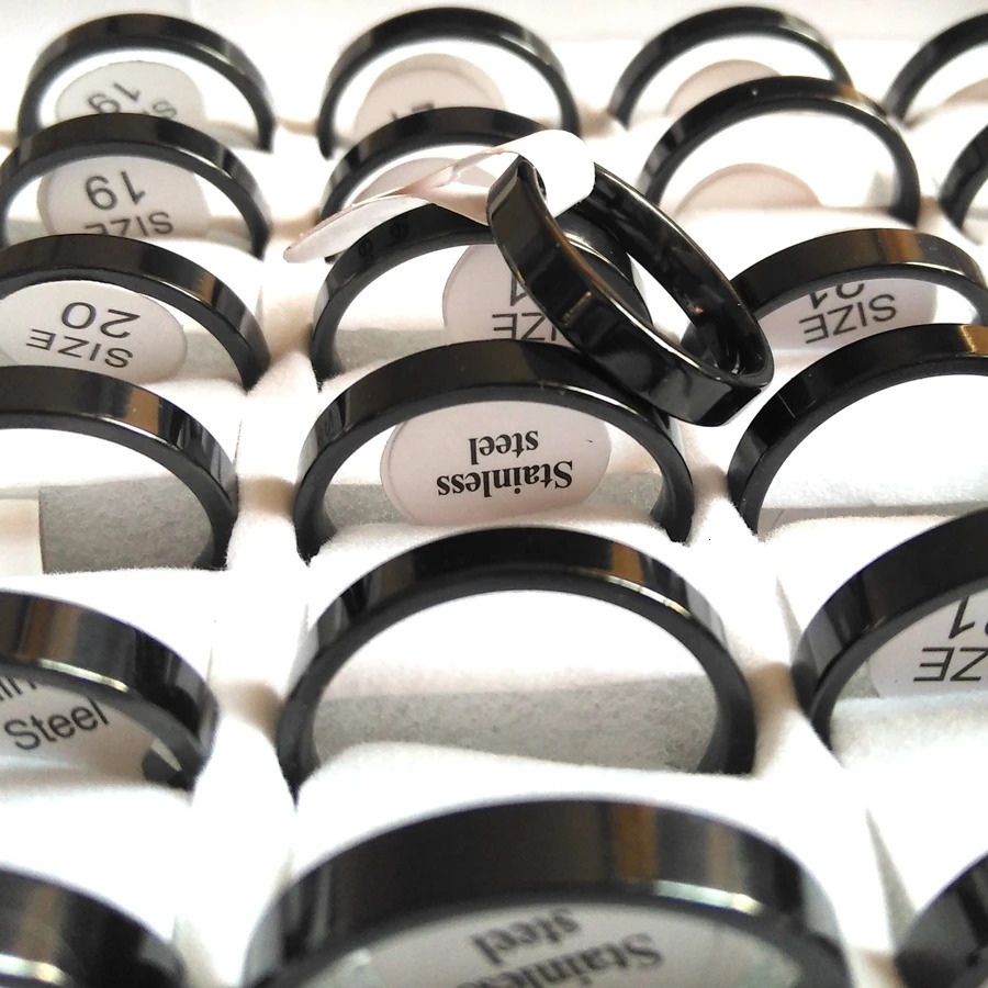 100 pieces wholesale mixed batch 4MM 6MM 8MM black flat band comfortable fit 316L stainless steel ring unisex jewelry selling 240805