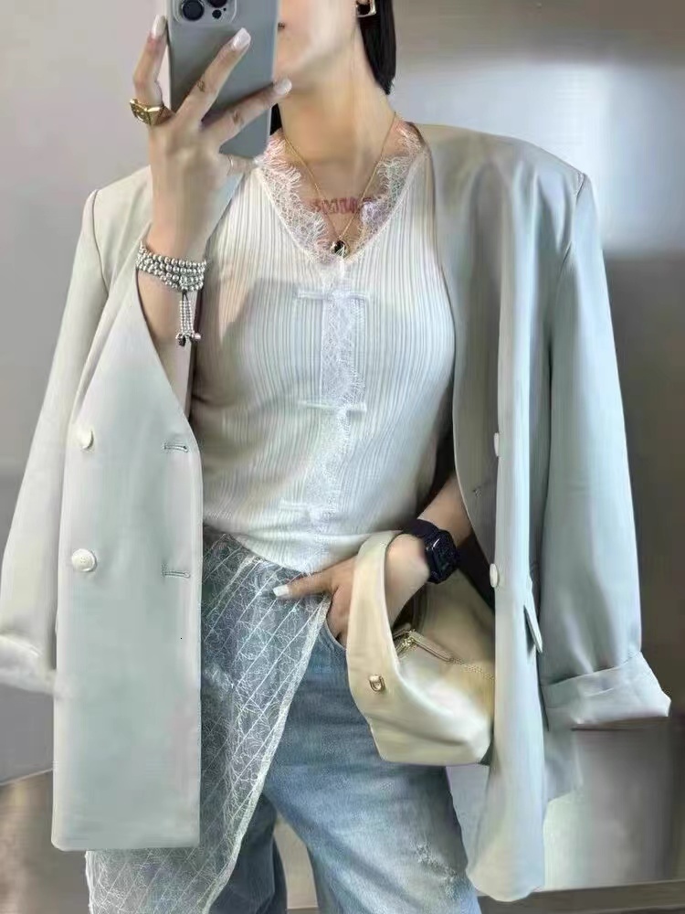 Strap vest sleeveless top trendy lace for women, sexy black, Chinese style button knit
