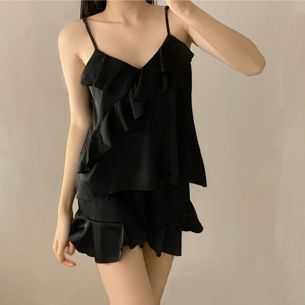 Ladies Sexy Silk Satin Pama Sling Pyjama Summer Sleepwear Set
