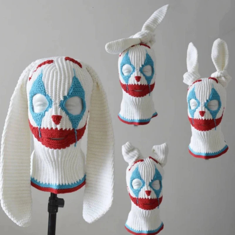 Halloween Balaclava Cap For Women Men Adult Devil Clown Beanie Hat Handmade Face Cover Hat Crochet Hooded Hat For Party 240715