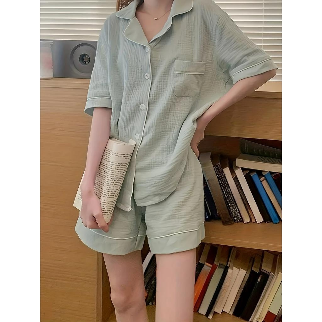 Summer New Style Solid Color High-End Korean Cute Pamas Women's Homewear