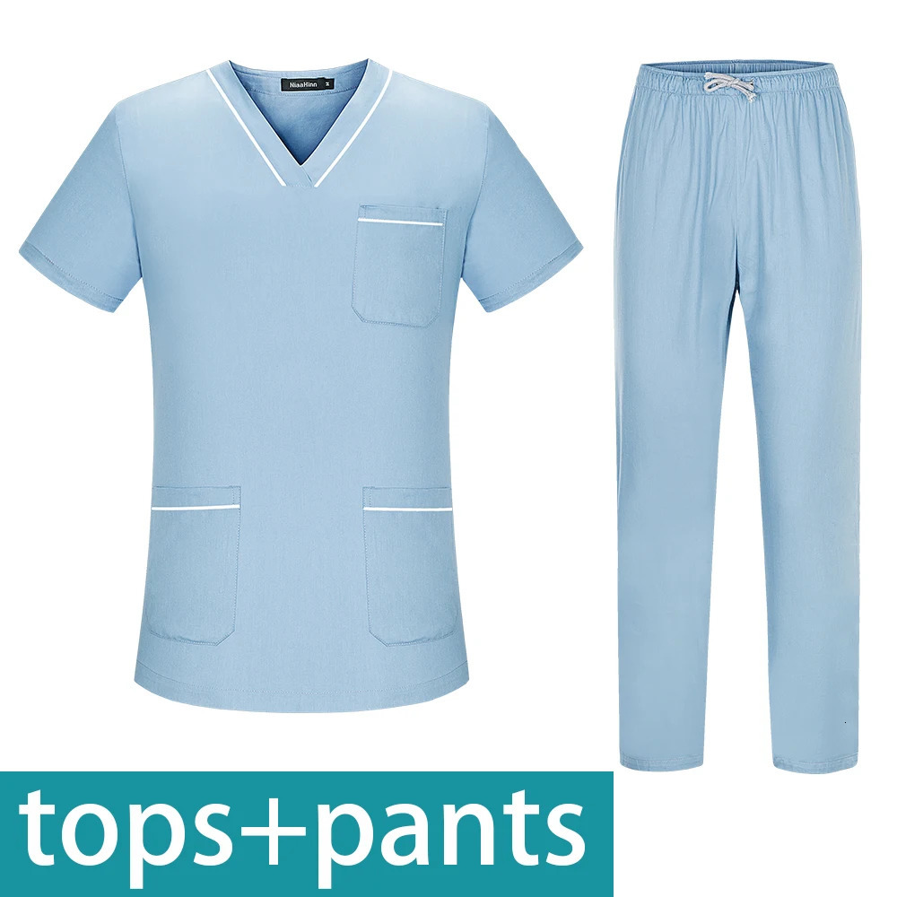 Solid Color Men and Women Uniforms Scrub Short-sleeved Suit Nursing Clothes Pet Shop Doctor Nurse Work Clothes 240715