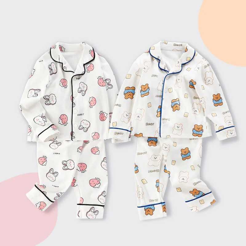 Spring and autumn childrens sleepwear boys and girls long sleeved two-piece cotton sleepwear childrens sleepwearW240716