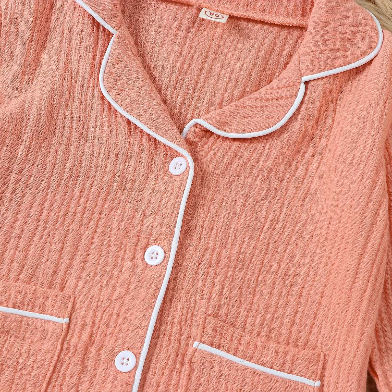 Childrens Girls and Boys Pajama Set Cotton Linen Casual Childrens Casual Clothing Long Sleeve Collar Top Elastic Waist Trouser Pajama SetW240716