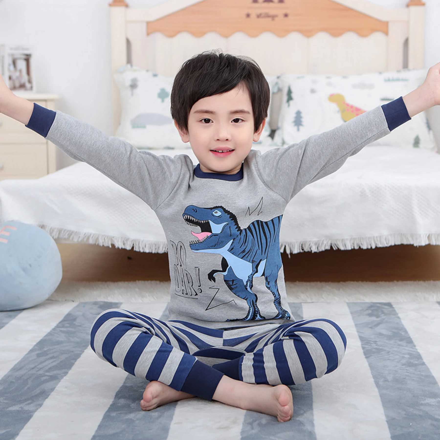 New Year Summer and Autumn Childrens Clothing Set Astronaut Boys Pajamas Sleeping Pants Childrens Pajamas Baby PajamasW240716