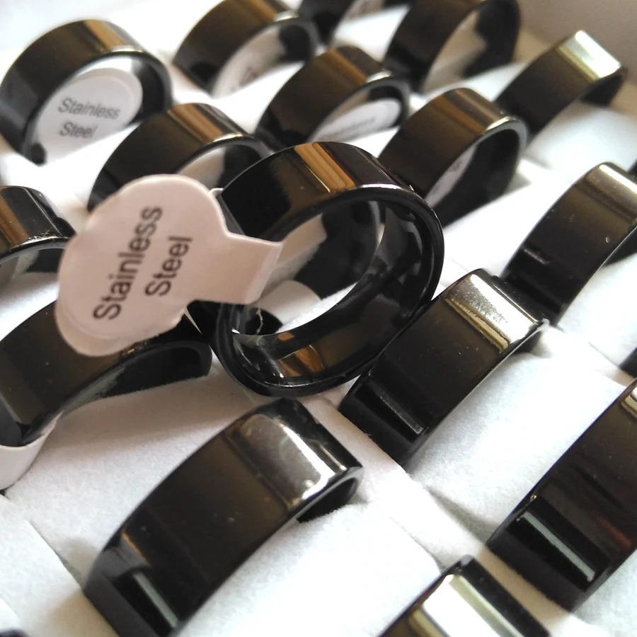 100 pieces wholesale mixed batch 4MM 6MM 8MM black flat band comfortable fit 316L stainless steel ring unisex jewelry selling 240805