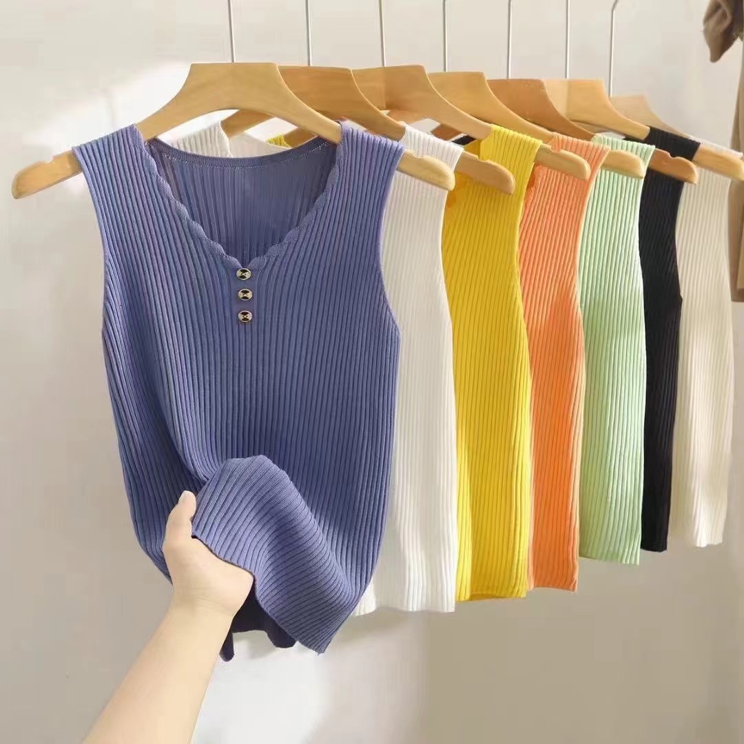 Spring and summer new style inner small camisole sleeveless vest women's thin outer wear loose V-neck knitted bottom top