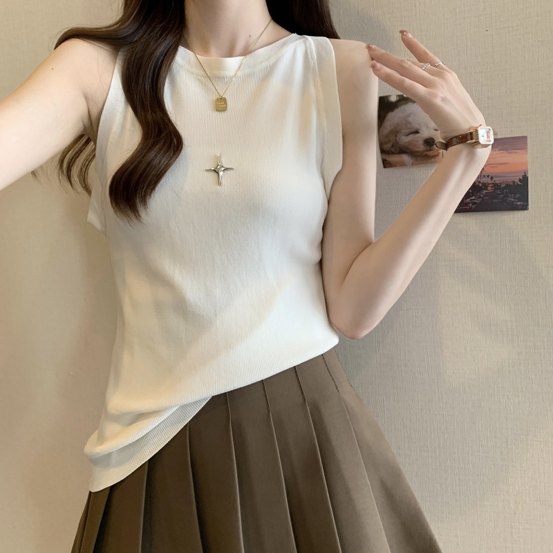 Large striped knitted camisole small vest women 2024 new style for outerwear and undershirt base, sleeveless top