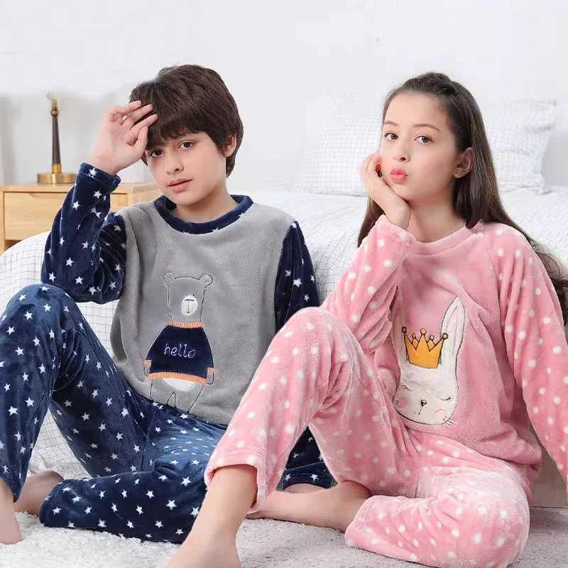 Baby sleepwear winter long sleeved childrens clothing sleepwear teenage sleepwear wool sleepwear childrens sleepwear set 6 8 10 15 years oldW240716