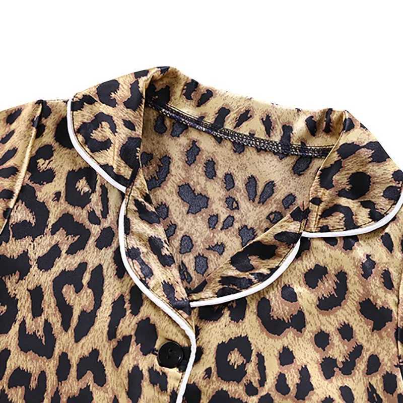 2PCS childrens pajamas set leopard print set short sleeved shirt top+short sleeved childrens boys and girls pajamasW240716