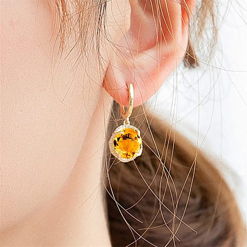 Fashion flower yellow crystal citrine gemstones diamond drop earrings for women 18k gold color jewelry brincos accessories gifts 240718bj